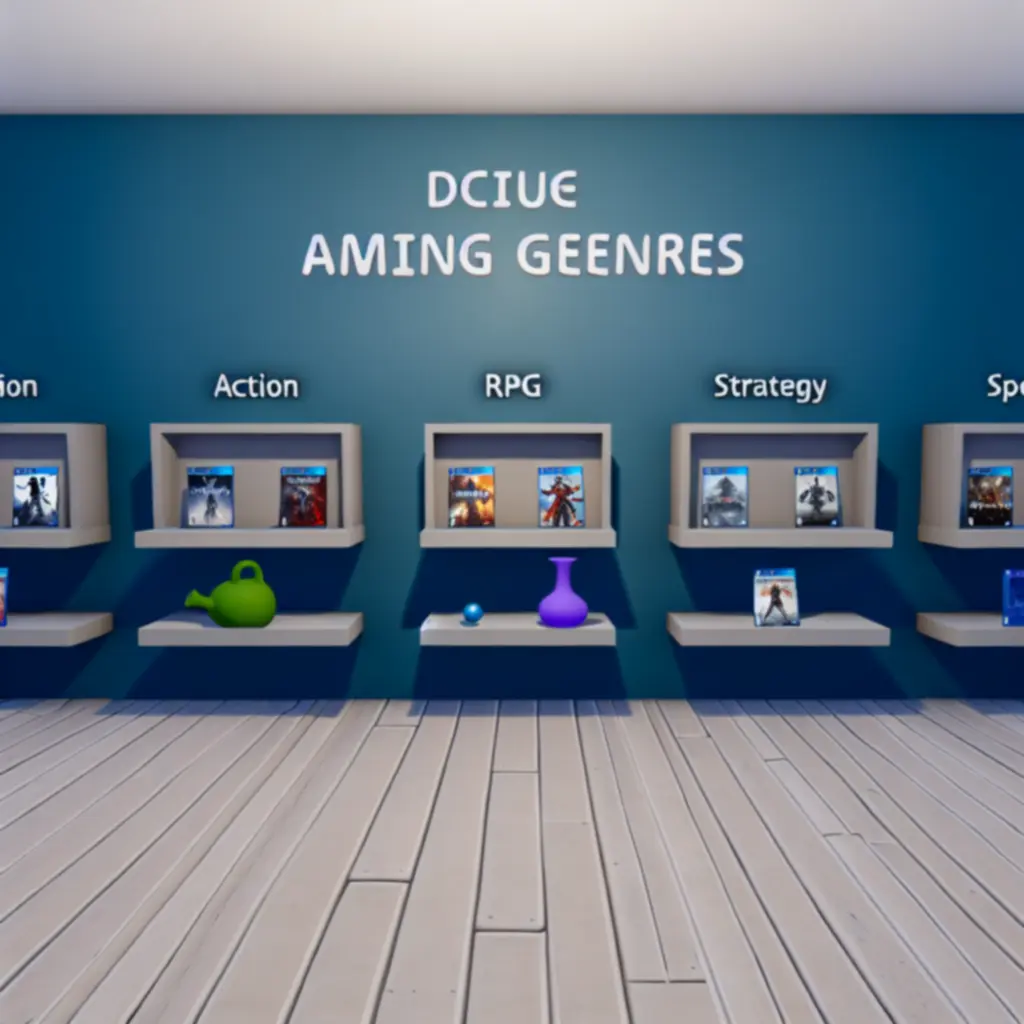 Widok kolekcji gier podzielonych na gatunki, takie jak akcja, RPG, sport