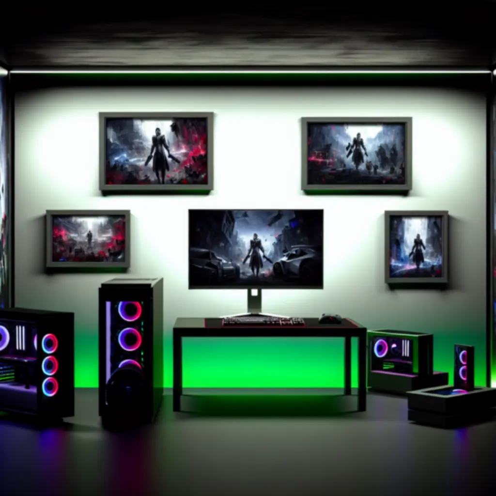 Dynamiczna scena gamingowa przedstawiająca gracza otoczonego neonowym światłem